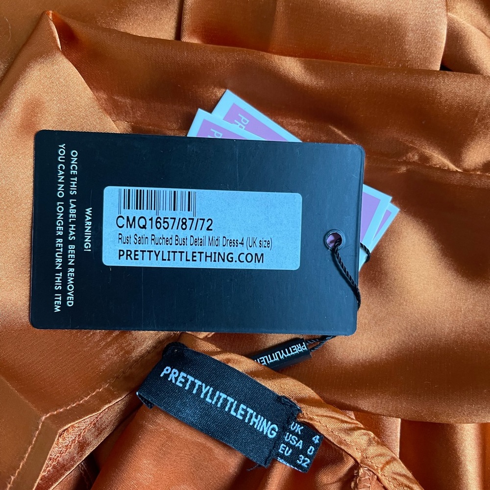 Rust Satin Ruched Dress - Picture 6 of 7